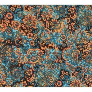 Floral Paisley Fabric – Teal & Rust Bohemian Textile – 2 Yards